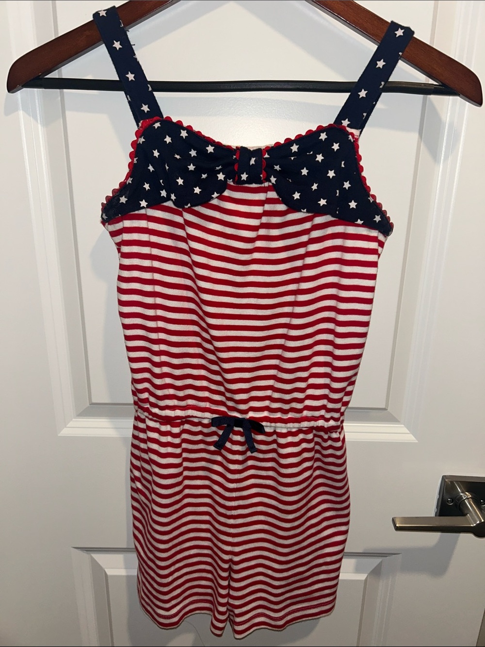 Gymboree Red and White Striped Romper Size 10 with Navy Star Bow
